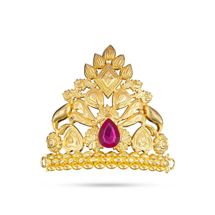 Half Kiridam - 3.5 x 3.5 Inches | Gold Polish Half Crown/ Stone Kireedam for Deity Decor