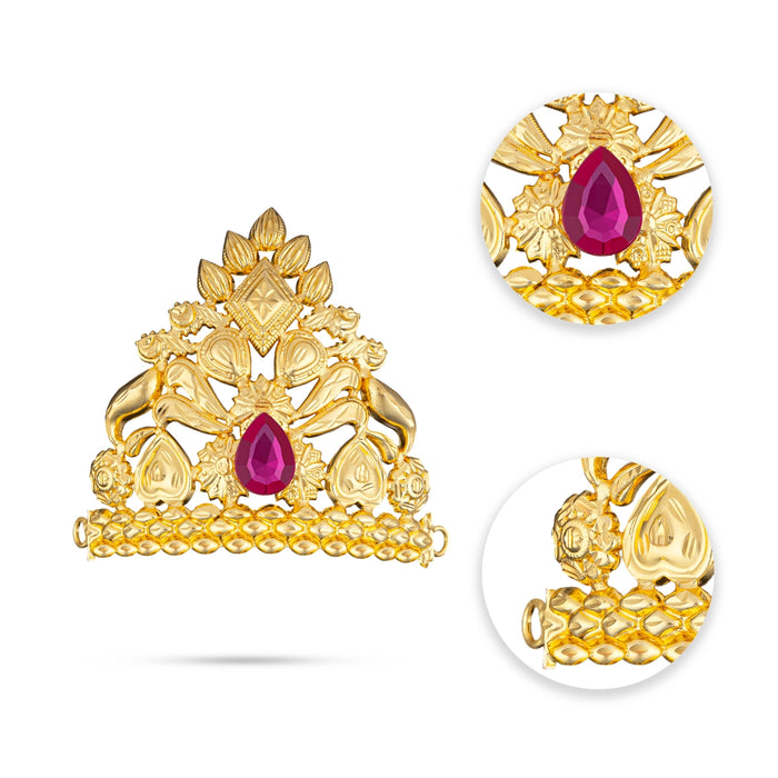 Half Kiridam - 3.5 x 3.5 Inches | Gold Polish Half Crown/ Stone Kireedam for Deity Decor