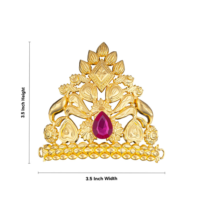 Half Kiridam - 3.5 x 3.5 Inches | Gold Polish Half Crown/ Stone Kireedam for Deity Decor