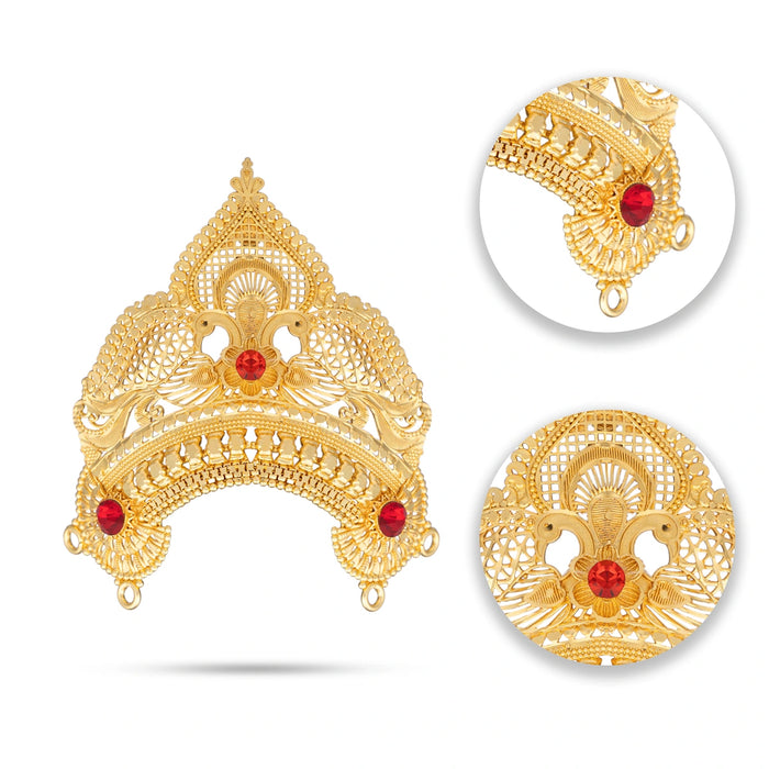 Half Crown - 3.5 x 3 Inches | Gold Polish Half Turban/ Half Kiridam/ Stone Half Kireedam for Deity