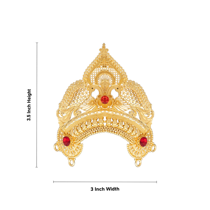 Half Crown - 3.5 x 3 Inches | Gold Polish Half Turban/ Half Kiridam/ Stone Half Kireedam for Deity