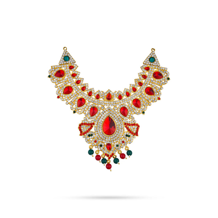 Stone Haram Stone Necklace Pair - 16 x 10 Inches | Artificial Jewelry/ Multicolour Stone Jewellery for Deity