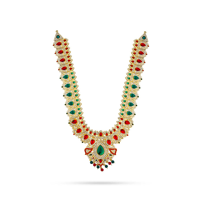 Stone Haram Stone Necklace Pair - 16 x 10 Inches | Artificial Jewelry/ Multicolour Stone Jewellery for Deity