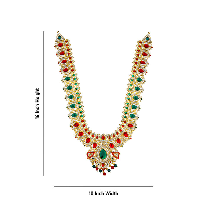 Stone Haram Stone Necklace Pair - 16 x 10 Inches | Artificial Jewelry/ Multicolour Stone Jewellery for Deity