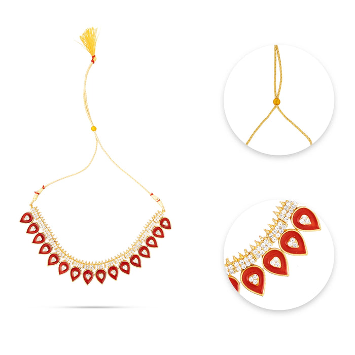 Kemp Stone Necklace - 4.5 Inches | Bharatanatyam Jewellery/ Enamel Artificial Jewelry for Dance/Assorted Colour