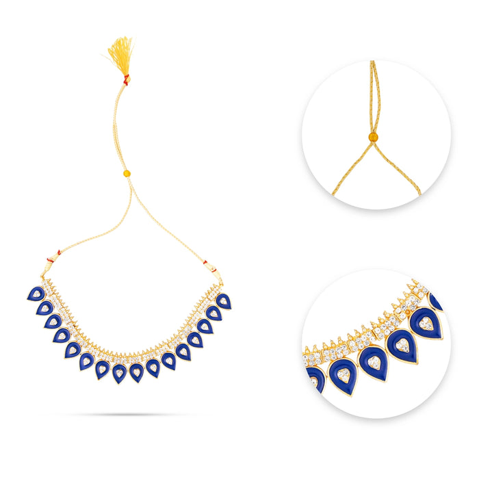 Kemp Stone Necklace - 4.5 Inches | Bharatanatyam Jewellery/ Enamel Artificial Jewelry for Dance/Assorted Colour