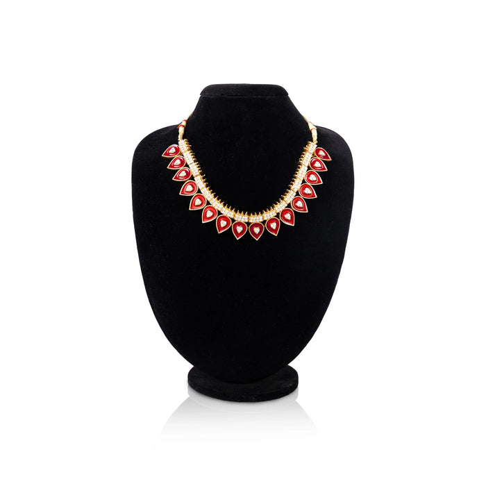 Kemp Stone Necklace - 4.5 Inches | Bharatanatyam Jewellery/ Enamel Artificial Jewelry for Dance/Assorted Colour