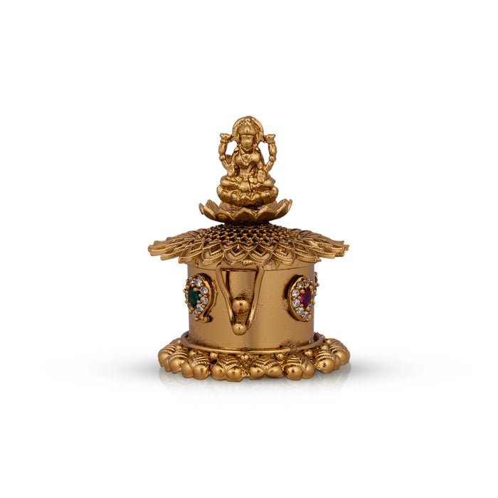 Kumkum Box - 2 x 1.5 Inches | Metal Kumkum Bharani/ Antique Polish With Stone Sindoor Pot for Women