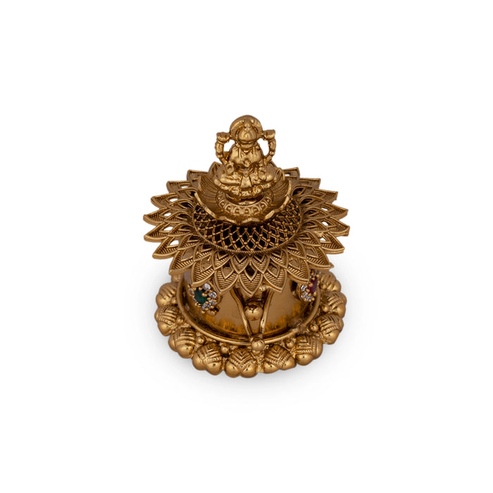 Kumkum Box - 2 x 1.5 Inches | Metal Kumkum Bharani/ Antique Polish With Stone Sindoor Pot for Women