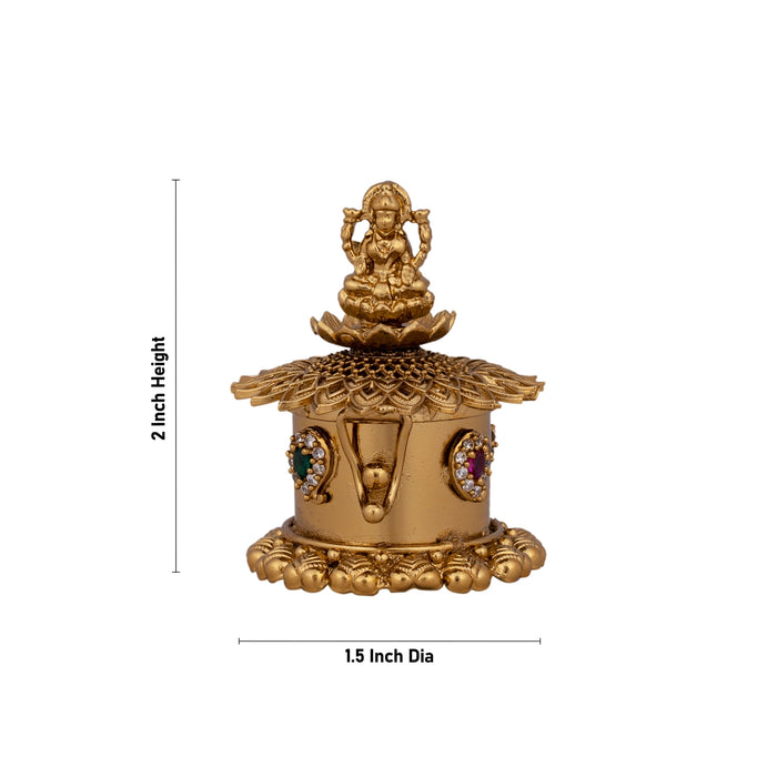 Kumkum Box - 2 x 1.5 Inches | Metal Kumkum Bharani/ Antique Polish With Stone Sindoor Pot for Women