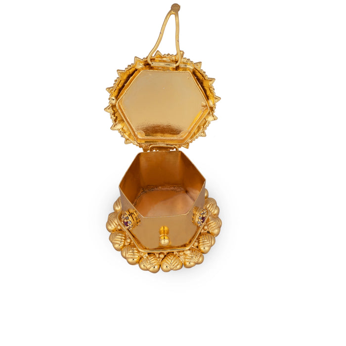 Kumkum Box - 2 x 1.5 Inches | Metal Kumkum Bharani/ Gold Polish Sindoor Pot for Women