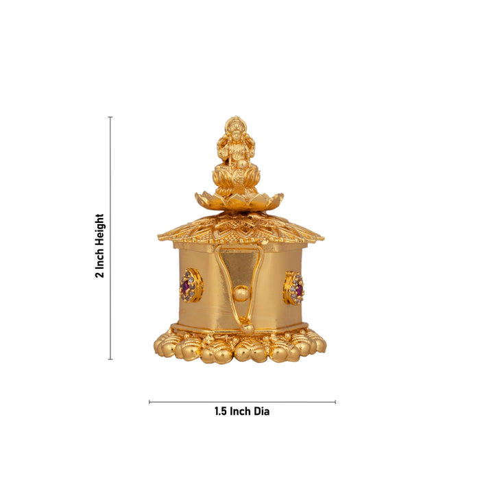 Kumkum Box - 2 x 1.5 Inches | Metal Kumkum Bharani/ Gold Polish Sindoor Pot for Women