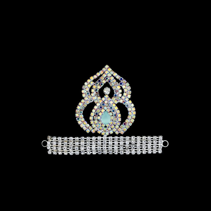 Stone Necklace & Stone Kireedam Pair - 4 x 2 Inches | Multicolour Stone Mala & Stone Crown for Deity Decor