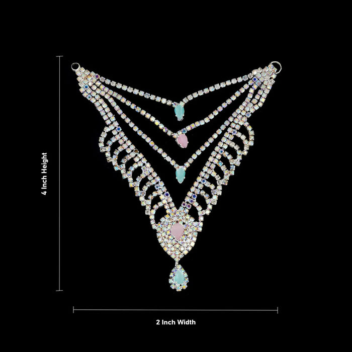 Stone Necklace & Stone Kireedam Pair - 4 x 2 Inches | Multicolour Stone Mala & Stone Crown for Deity Decor