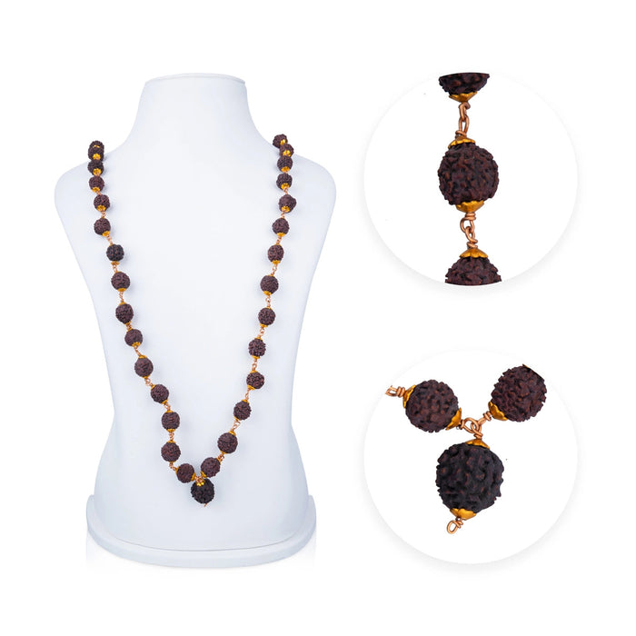 Golden Cup Rudraksha Mala- 24 Inches | 54 Beads Kanthi Mala/ 12 mm/Copper Knot Ruthratcham Malai For Daily Wear