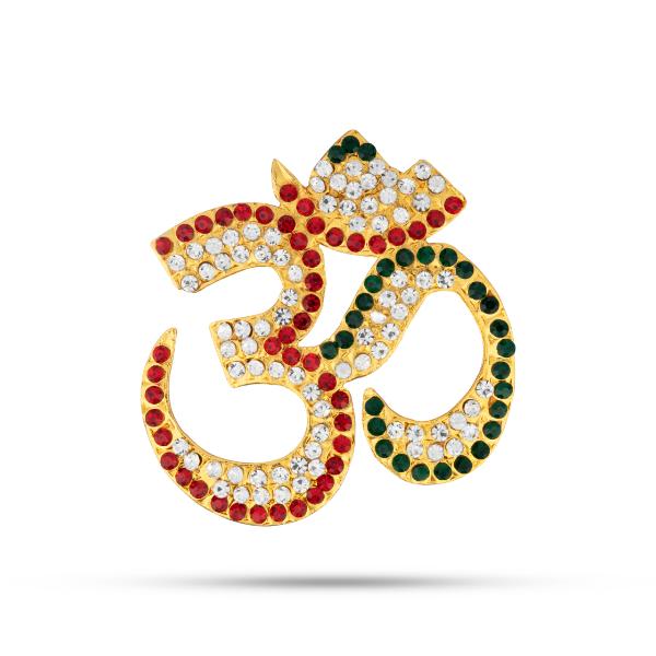 Stone Pendant - 2.5 x 2.25 Inches | Multicolour Stone Dollar/ Hindi Om Design Stone Locket For Deity