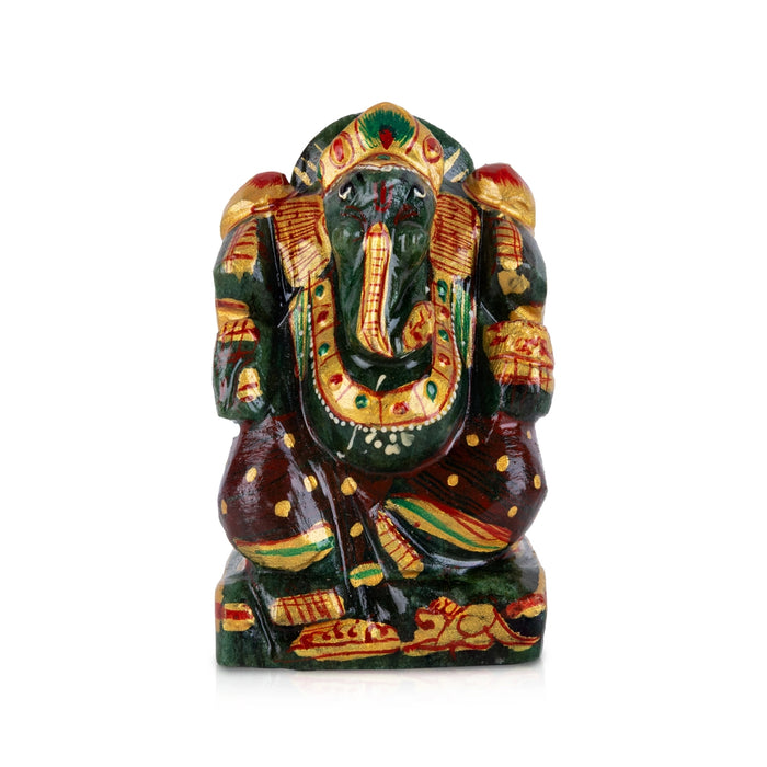 Ganesha Murti - 3.25 x 2 Inches | Zade Painted Idol/ Vinayagar Statue For Living Room & Pooja Space