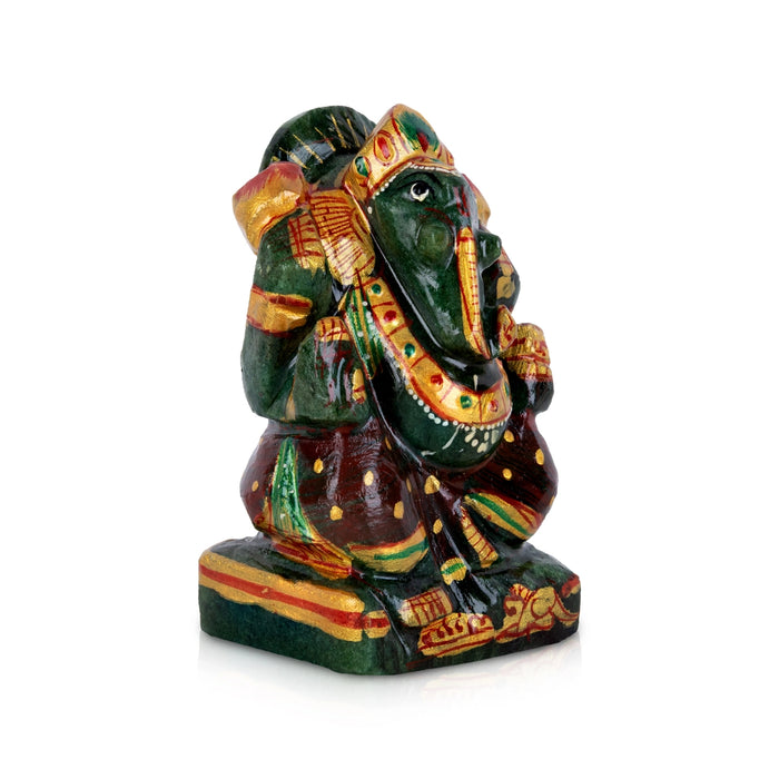 Ganesha Murti - 3.25 x 2 Inches | Zade Painted Idol/ Vinayagar Statue For Living Room & Pooja Space