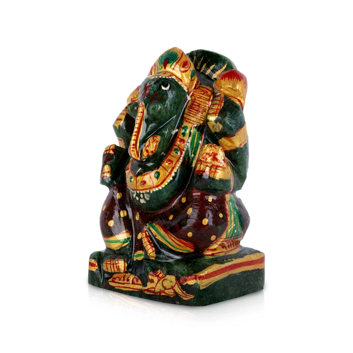 Ganesha Murti - 3.25 x 2 Inches | Zade Painted Idol/ Vinayagar Statue For Living Room & Pooja Space