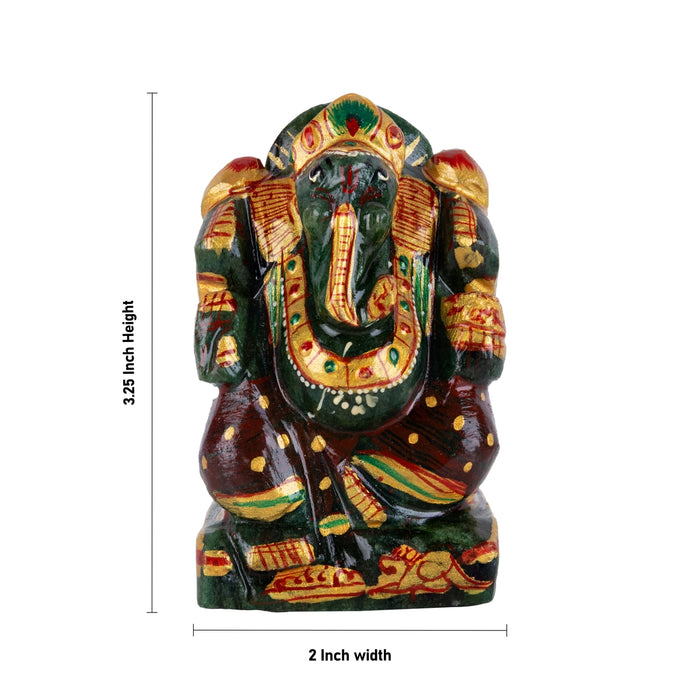 Ganesha Murti - 3.25 x 2 Inches | Zade Painted Idol/ Vinayagar Statue For Living Room & Pooja Space