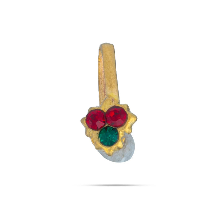 Kemp Stone Nose Pin - 1.25 x 0.5 Inches | Nathu Bullaku/ Bullaku Nose Pin/ Stone Jewellery for Deity