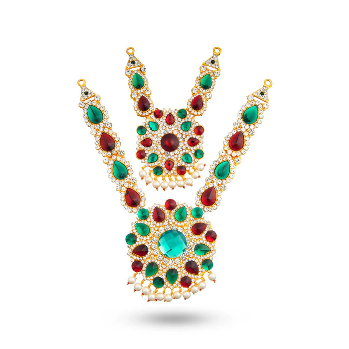 Stone Haram & Stone Necklace Set - 13 Inches | Multi Colour Stone Jewellery/ Jewelry for Deity