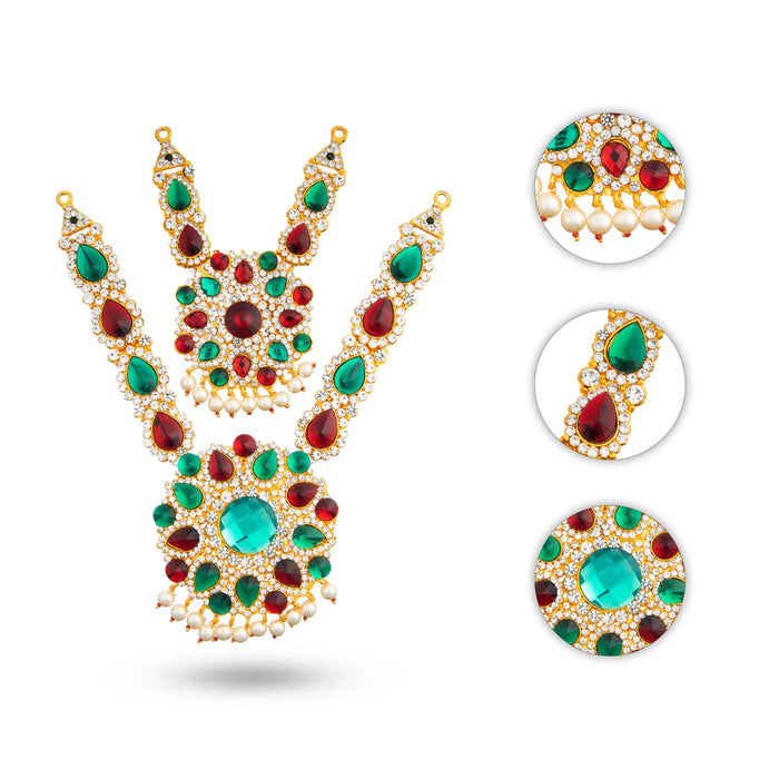 Stone Haram & Stone Necklace Set - 13 Inches | Multi Colour Stone Jewellery/ Jewelry for Deity