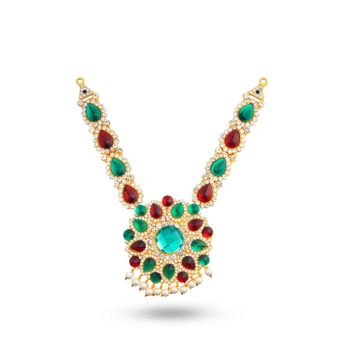 Stone Haram & Stone Necklace Set - 13 Inches | Multi Colour Stone Jewellery/ Jewelry for Deity