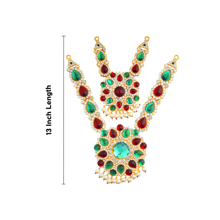 Stone Haram & Stone Necklace Set - 13 Inches | Multi Colour Stone Jewellery/ Jewelry for Deity