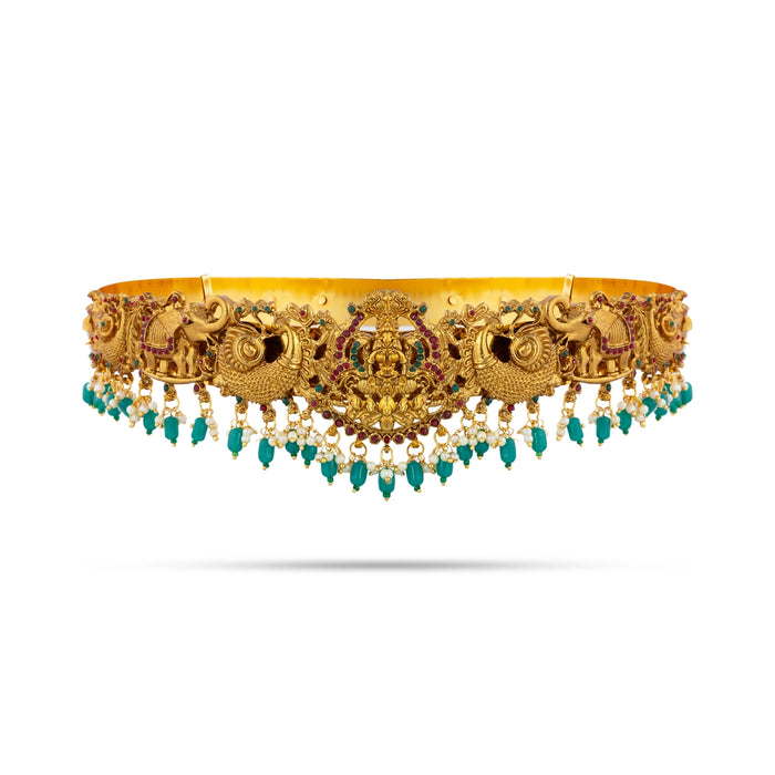 Hip Belt - 1.5 X 9.5 Inches | Antique Gold Polish Jewellery/Lakshmi & Beads Design Waist Belt For Bharatanatyam