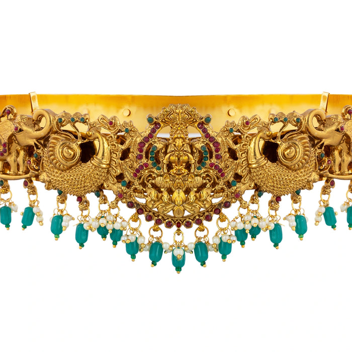 Hip Belt - 1.5 X 9.5 Inches | Antique Gold Polish Jewellery/Lakshmi & Beads Design Waist Belt For Bharatanatyam