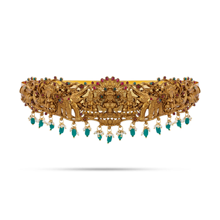 Hip Belt - 1.5 X 9.5 Inches | Antique Gold Polish Jewellery/Lakshmi & Beads Design Waist Belt For Bharatanatyam