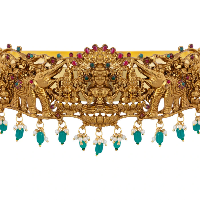 Hip Belt - 1.5 X 9.5 Inches | Antique Gold Polish Jewellery/Lakshmi & Beads Design Waist Belt For Bharatanatyam