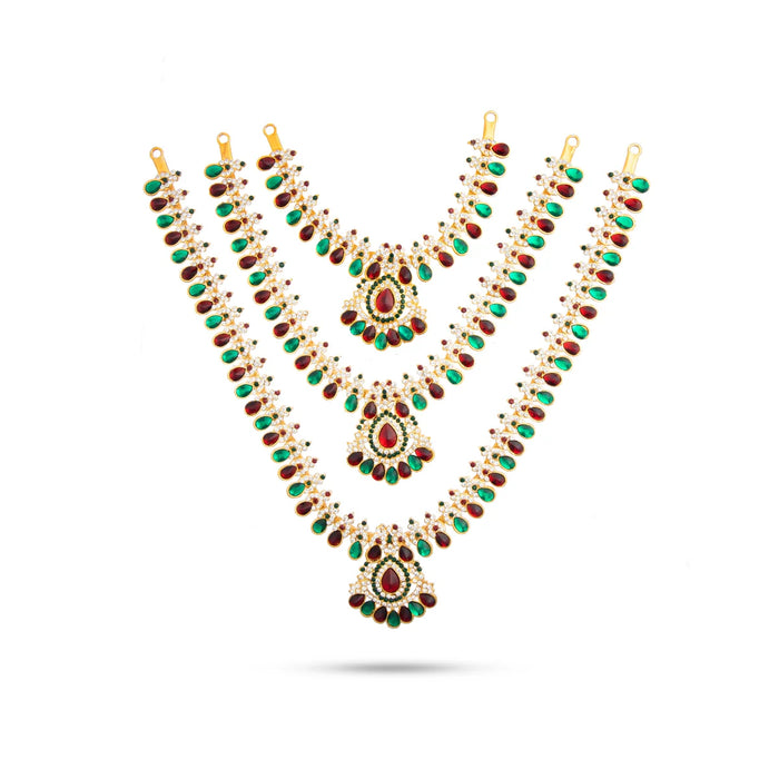 Stone Haram & Stone Necklace Set - 14 Inches | Stone Jewellery for Deity