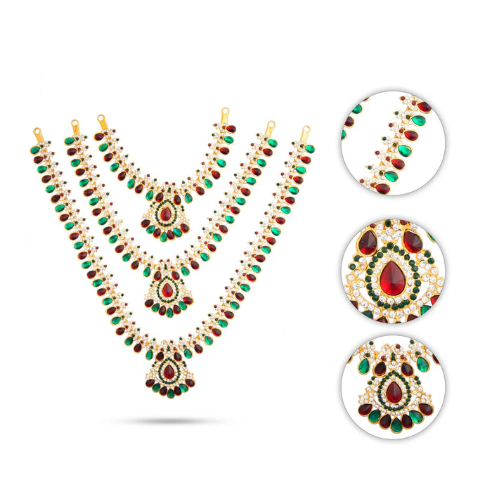 Stone Haram & Stone Necklace Set - 14 Inches | Stone Jewellery for Deity