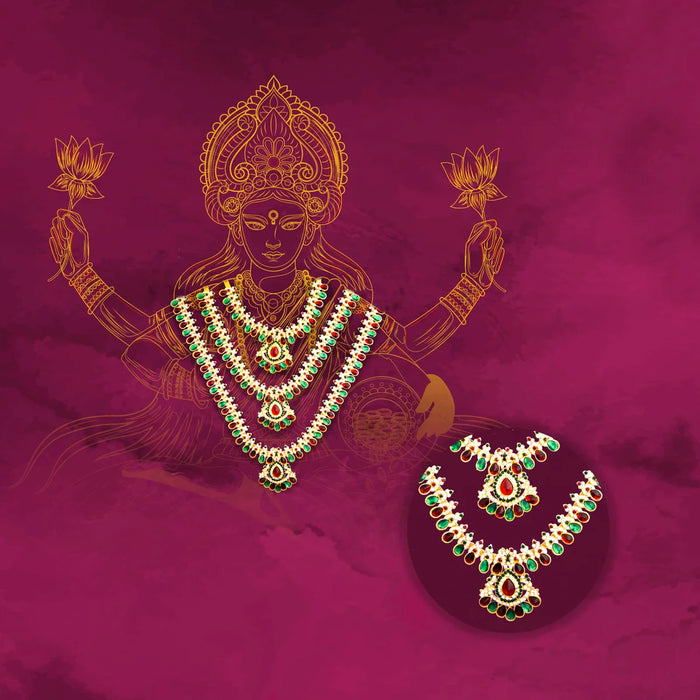 Stone Haram & Stone Necklace Set - 14 Inches | Stone Jewellery for Deity