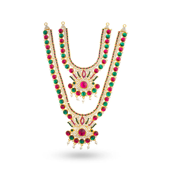 Stone Haram & Stone Necklace Set - 14 Inches | Stone Jewellery for Deity