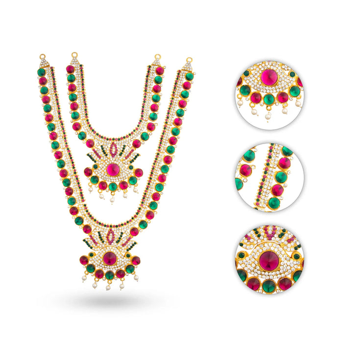 Stone Haram & Stone Necklace Set - 14 Inches | Stone Jewellery for Deity