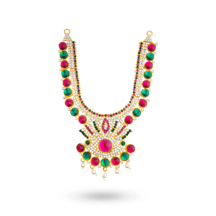 Stone Haram & Stone Necklace Set - 14 Inches | Stone Jewellery for Deity