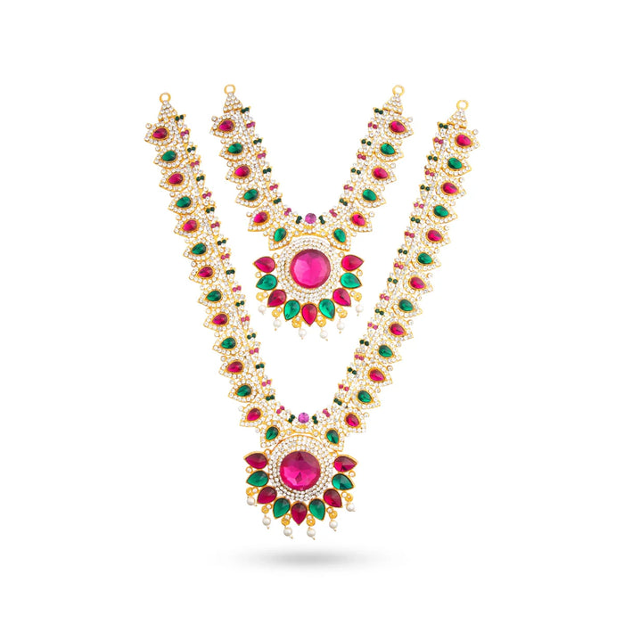 Stone Haram & Stone Necklace Set - 14 Inches | Stone Jewellery for Deity