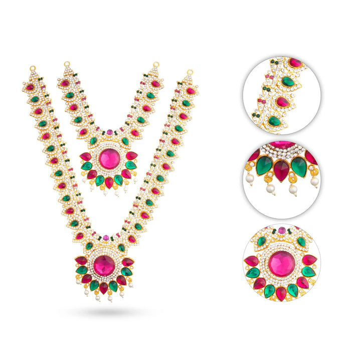 Stone Haram & Stone Necklace Set - 14 Inches | Stone Jewellery for Deity