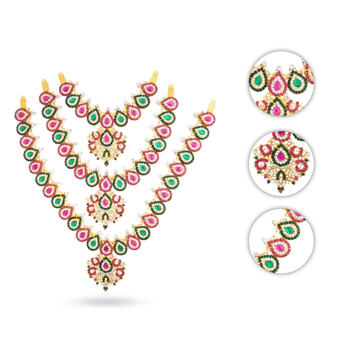 Stone Haram & Stone Necklace Set - 14 Inches | Stone Jewellery for Deity