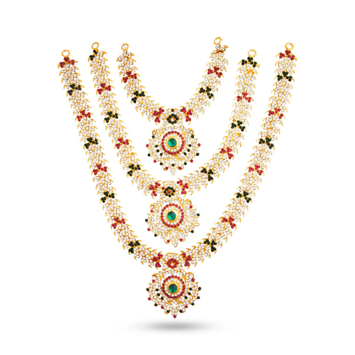 Stone Haram & Stone Necklace Set - 14 Inches | Stone Jewellery for Deity