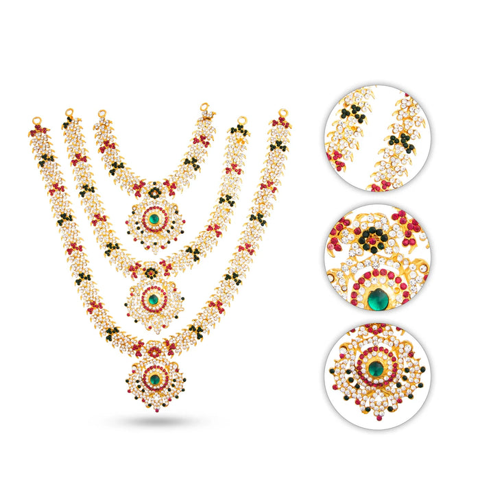 Stone Haram & Stone Necklace Set - 14 Inches | Stone Jewellery for Deity