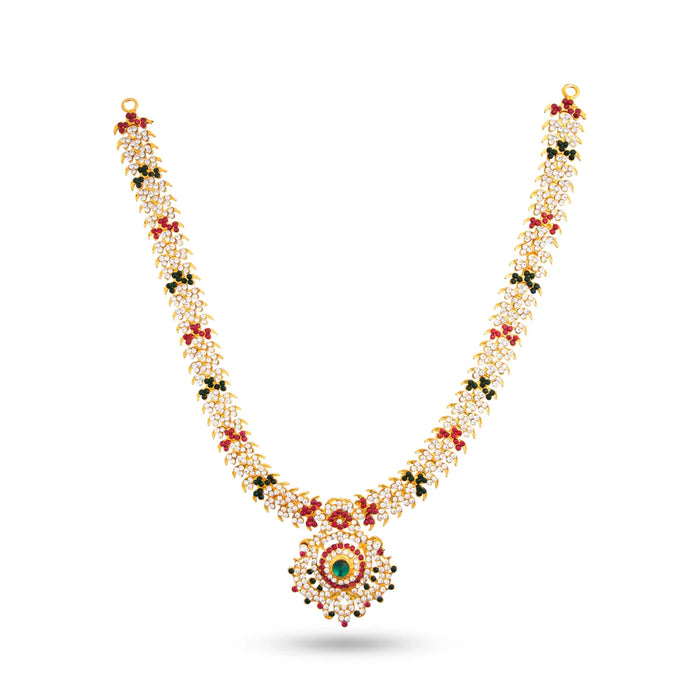 Stone Haram & Stone Necklace Set - 14 Inches | Stone Jewellery for Deity