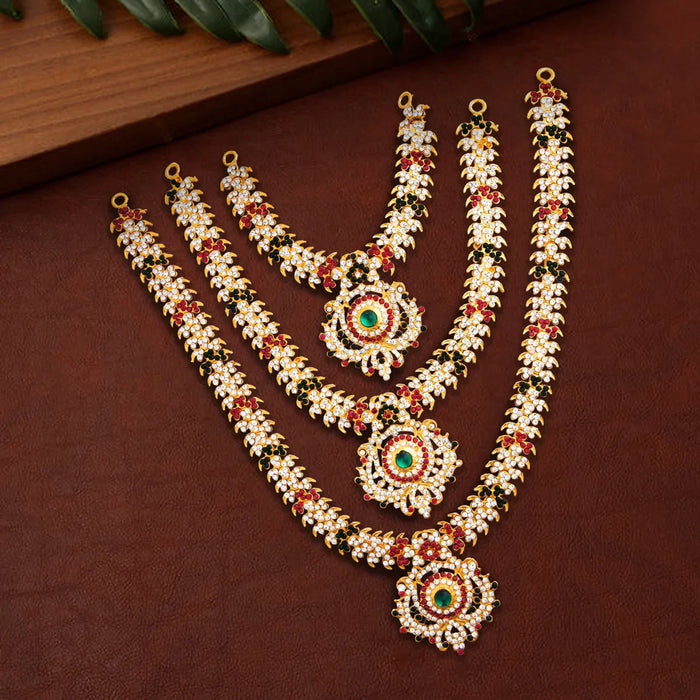 Stone Haram & Stone Necklace Set - 14 Inches | Stone Jewellery for Deity