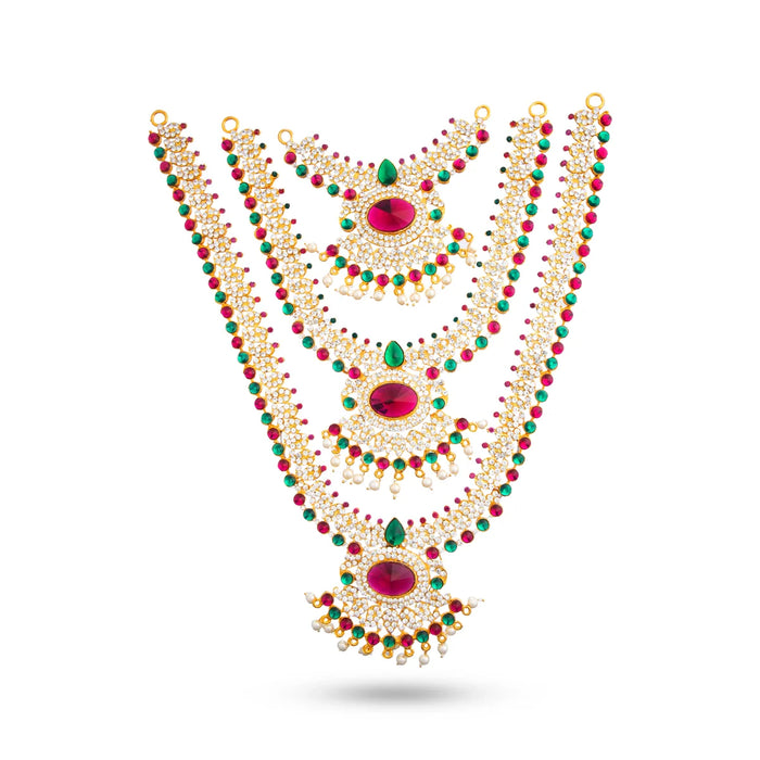 Stone Haram & Stone Necklace Set - 14 Inches | Stone Jewellery for Deity