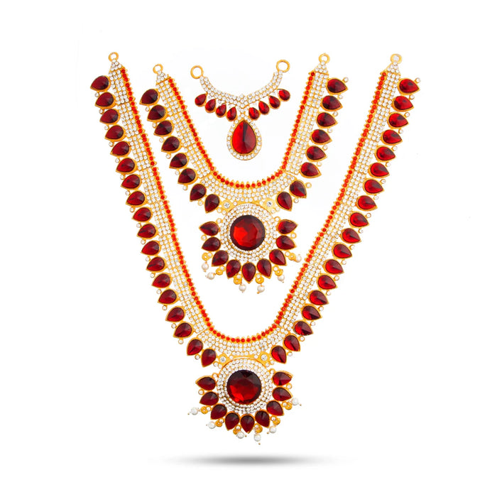 Stone Haram & Stone Necklace Set - 14 Inches | Stone Jewellery for Deity