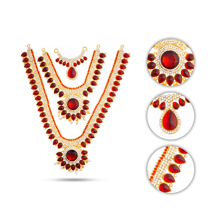 Stone Haram & Stone Necklace Set - 14 Inches | Stone Jewellery for Deity