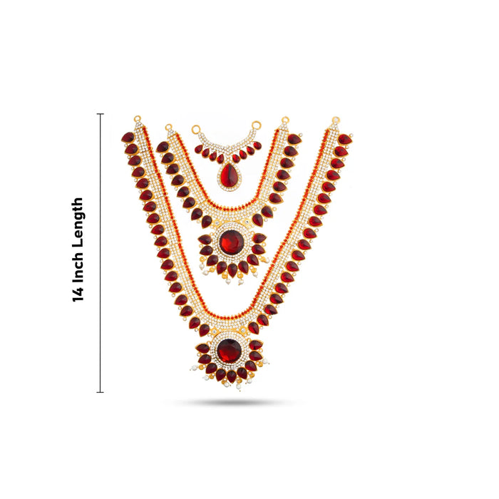 Stone Haram & Stone Necklace Set - 14 Inches | Stone Jewellery for Deity